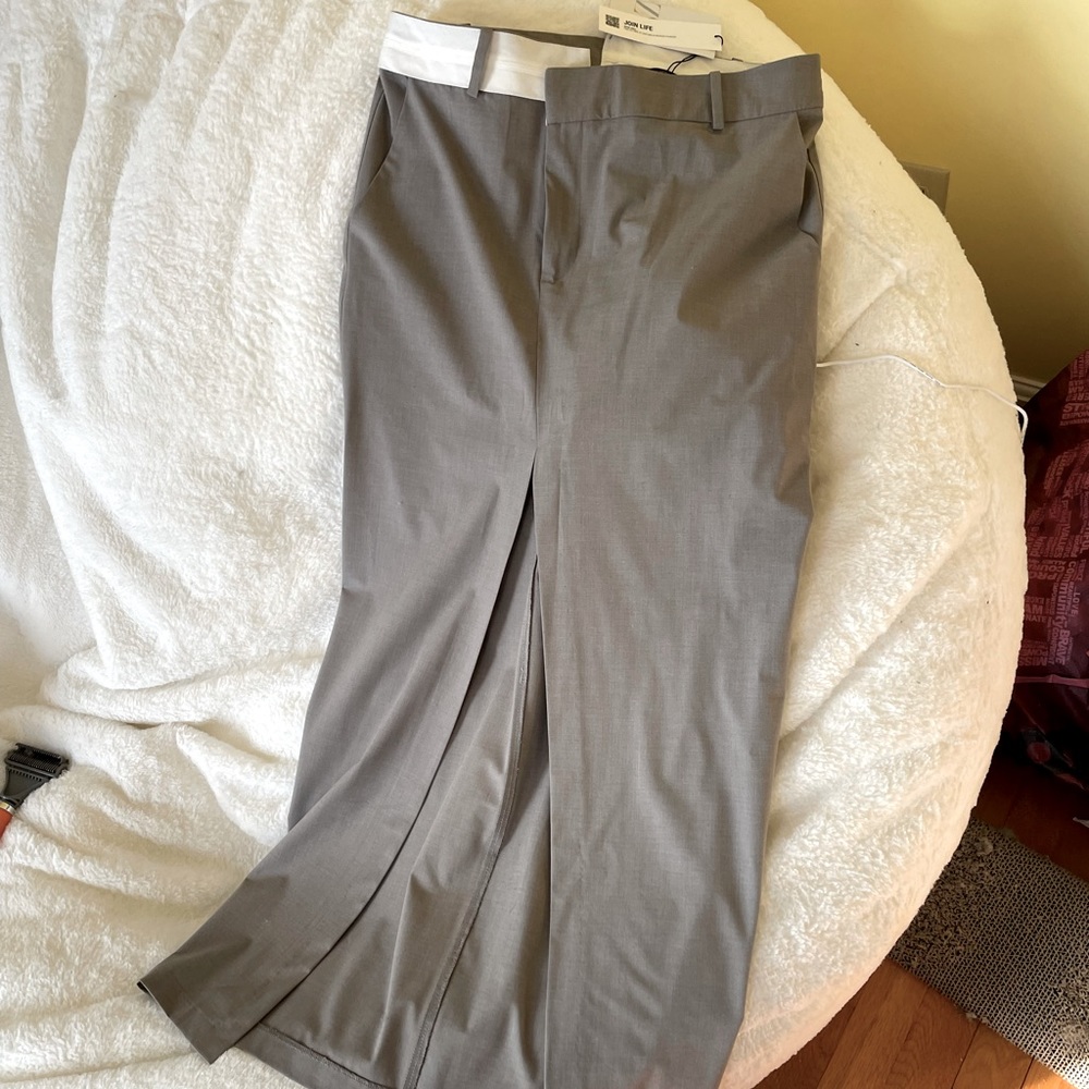 NWT Zara asymmetric maxi skirt in gray with deep front slit